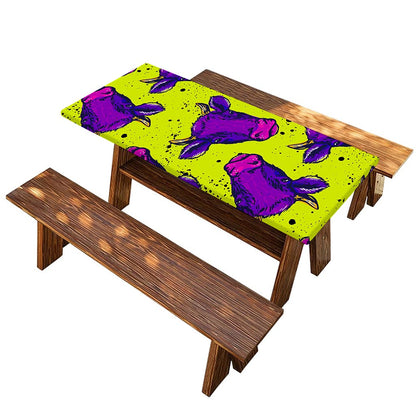 Lime Green And Purple Cow Pattern Print Picnic Table Cover
