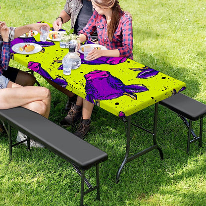 Lime Green And Purple Cow Pattern Print Picnic Table Cover