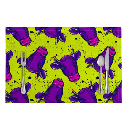 Lime Green And Purple Cow Pattern Print Placemat