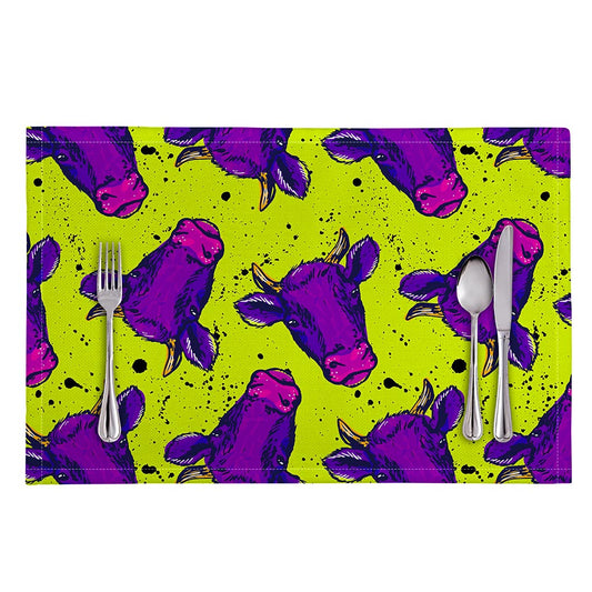 Lime Green And Purple Cow Pattern Print Placemat