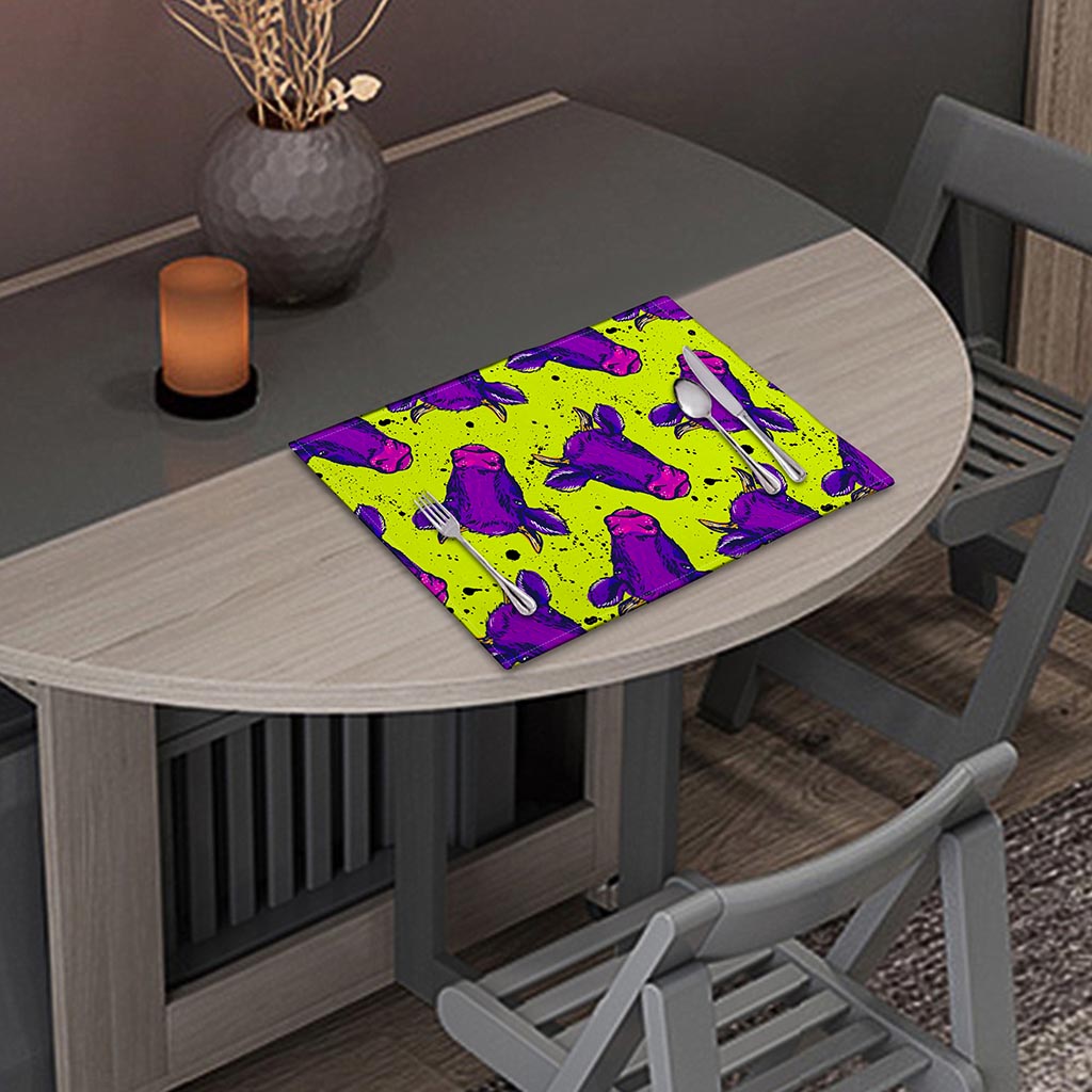 Lime Green And Purple Cow Pattern Print Placemat