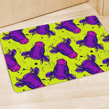 Lime Green And Purple Cow Pattern Print Polyester Doormat
