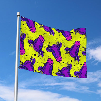 Lime Green And Purple Cow Pattern Print Polyester Flag