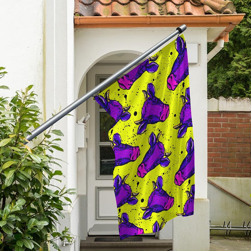 Lime Green And Purple Cow Pattern Print Polyester Flag