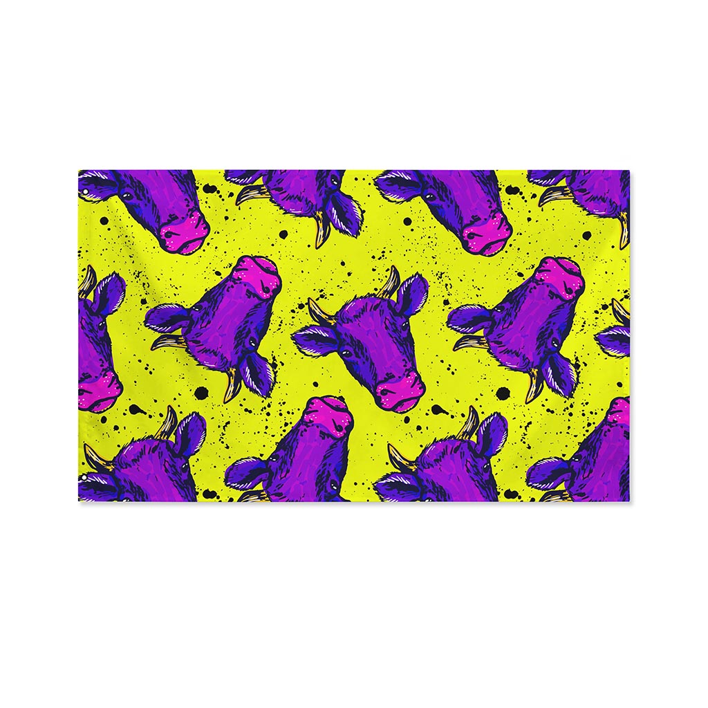 Lime Green And Purple Cow Pattern Print Polyester Flag