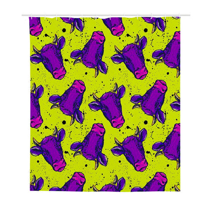 Lime Green And Purple Cow Pattern Print Polyester Shower Curtain