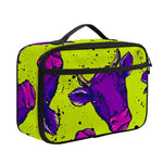 Lime Green And Purple Cow Pattern Print Portable Lunch Bag