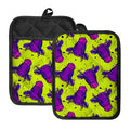 Lime Green And Purple Cow Pattern Print Pot Holders With Pocket