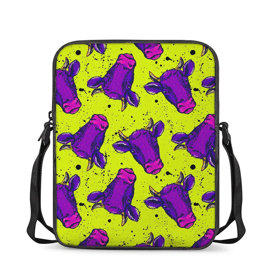 Lime Green And Purple Cow Pattern Print Rectangular Crossbody Bag