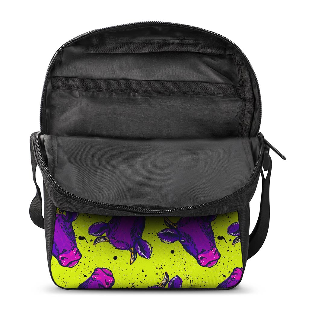 Lime Green And Purple Cow Pattern Print Rectangular Crossbody Bag