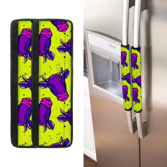Lime Green And Purple Cow Pattern Print Refrigerator Handle Covers