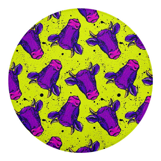 Lime Green And Purple Cow Pattern Print Round Blanket