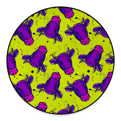 Lime Green And Purple Cow Pattern Print Round Floor Mat