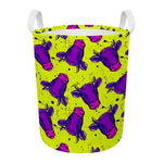 Lime Green And Purple Cow Pattern Print Round Laundry Basket