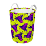 Lime Green And Purple Cow Pattern Print Round Laundry Basket