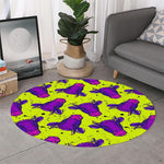 Lime Green And Purple Cow Pattern Print Round Rug