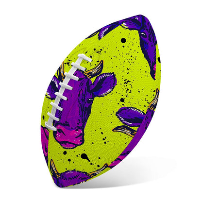 Lime Green And Purple Cow Pattern Print Rugby Ball