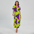 Lime Green And Purple Cow Pattern Print Short Sleeve Maxi Dress