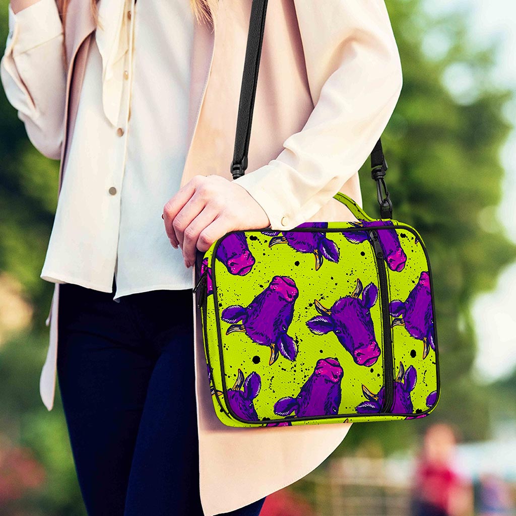 Lime Green And Purple Cow Pattern Print Shoulder Strap Bible Bag