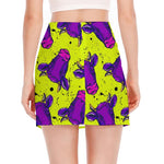 Lime Green And Purple Cow Pattern Print Side Slit Mini Skirt