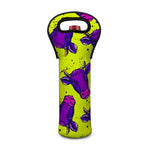 Lime Green And Purple Cow Pattern Print Single Neoprene Wine Tote