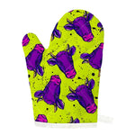 Lime Green And Purple Cow Pattern Print Single Oven Mitt