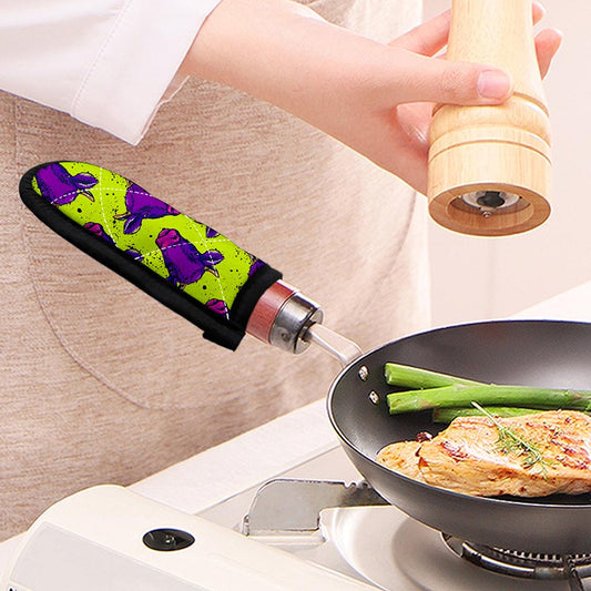 Lime Green And Purple Cow Pattern Print Skillet Handle Cover
