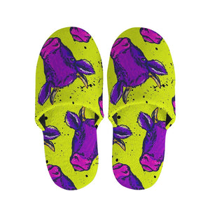 Lime Green And Purple Cow Pattern Print Slippers