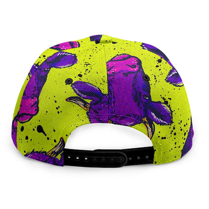 Lime Green And Purple Cow Pattern Print Snapback Cap