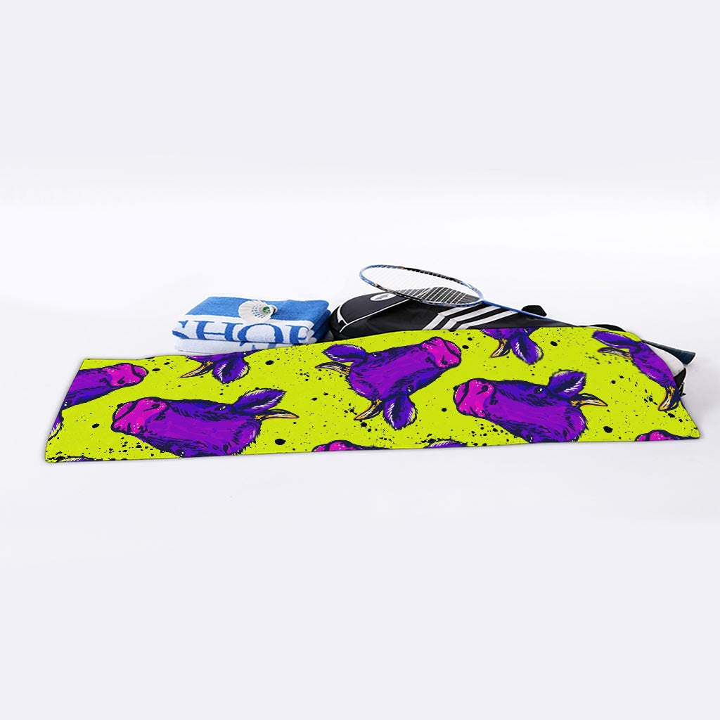 Lime Green And Purple Cow Pattern Print Sports Towel