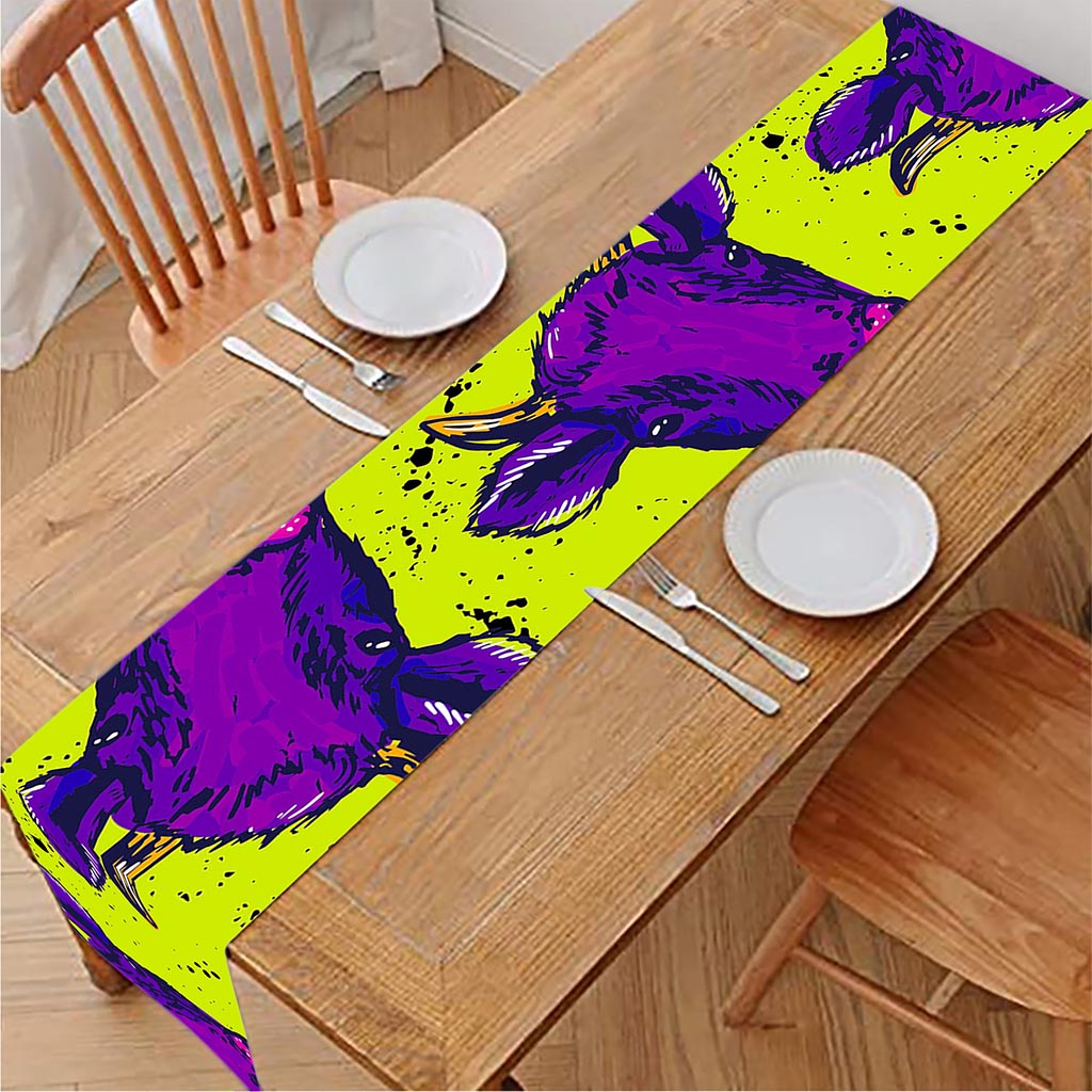 Lime Green And Purple Cow Pattern Print Table Runner