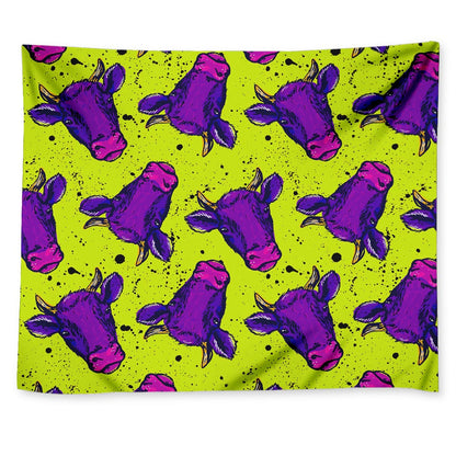 Lime Green And Purple Cow Pattern Print Tapestry