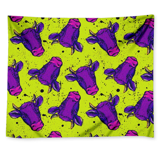 Lime Green And Purple Cow Pattern Print Tapestry
