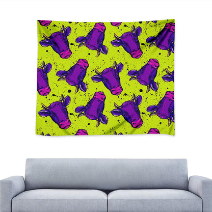 Lime Green And Purple Cow Pattern Print Tapestry
