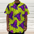 Lime Green And Purple Cow Pattern Print Textured Short Sleeve Shirt