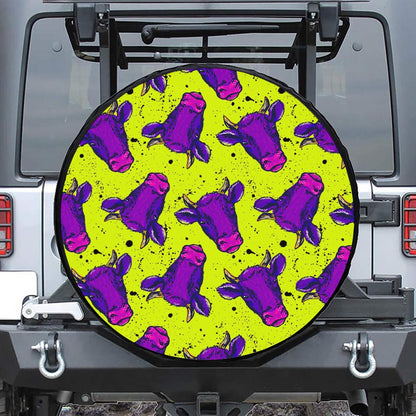 Lime Green And Purple Cow Pattern Print Tire Cover
