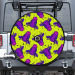 Lime Green And Purple Cow Pattern Print Tire Cover With Camera Hole
