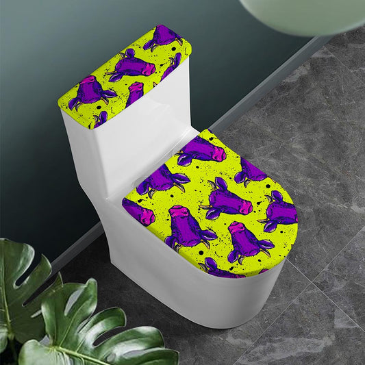 Lime Green And Purple Cow Pattern Print Toilet Lid And Tank Cover Set