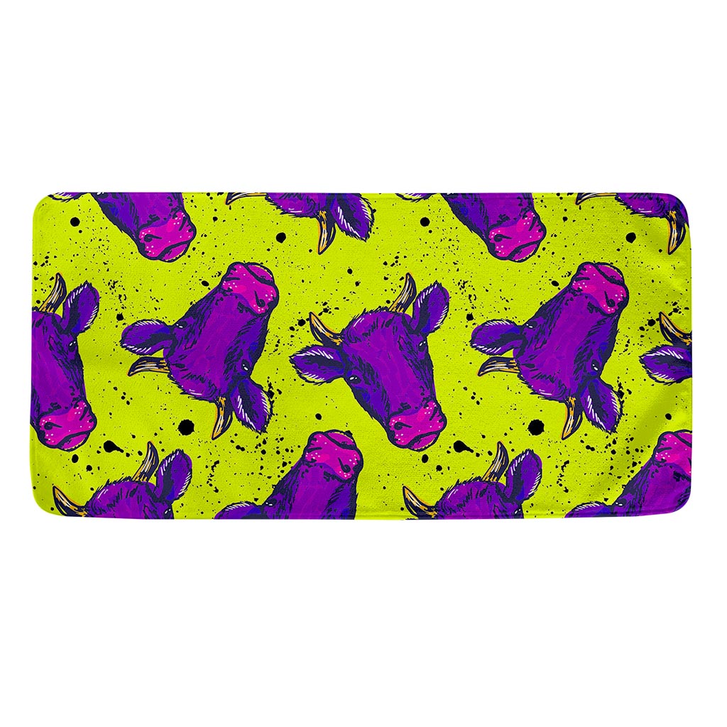 Lime Green And Purple Cow Pattern Print Towel