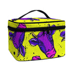 Lime Green And Purple Cow Pattern Print Travel Makeup Bag