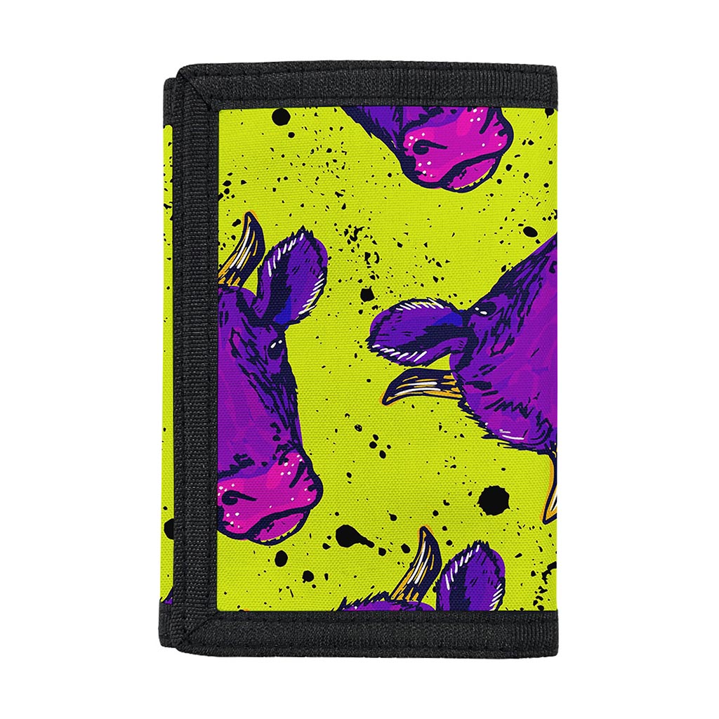 Lime Green And Purple Cow Pattern Print Trifold Wallet