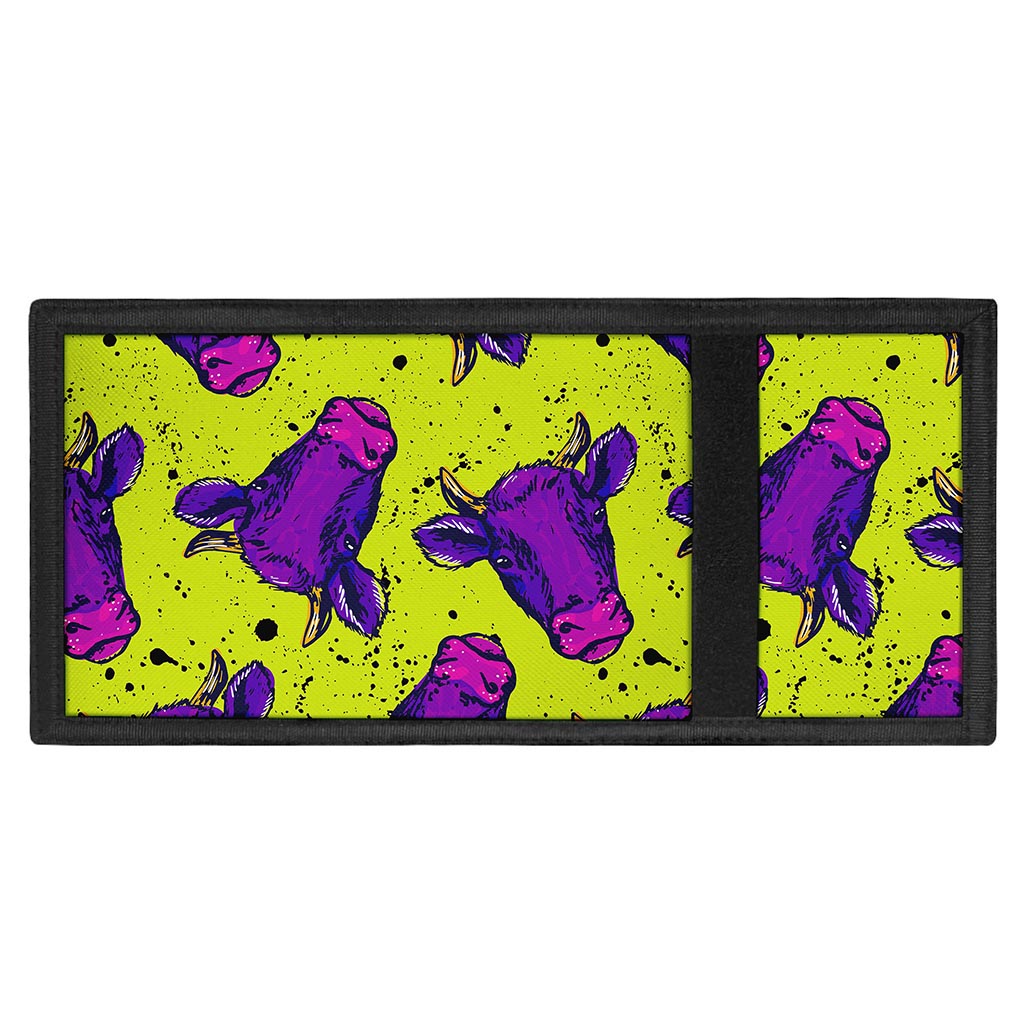 Lime Green And Purple Cow Pattern Print Trifold Wallet
