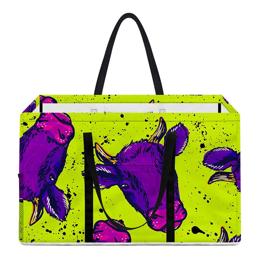Lime Green And Purple Cow Pattern Print Utility Tote Bag