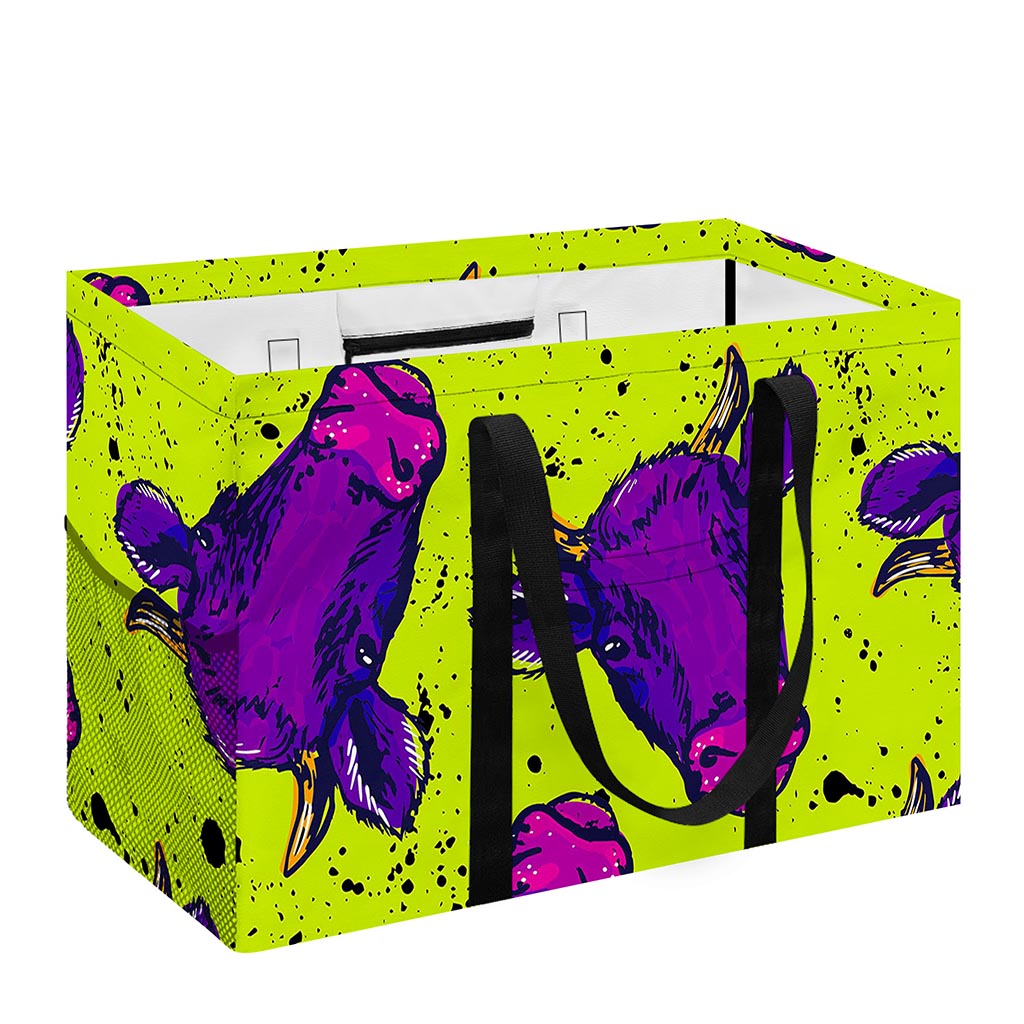 Lime Green And Purple Cow Pattern Print Utility Tote Bag