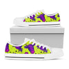 Lime Green And Purple Cow Pattern Print White Low Top Sneakers