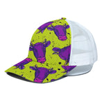 Lime Green And Purple Cow Pattern Print White Mesh Trucker Cap
