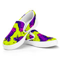 Lime Green And Purple Cow Pattern Print White Slip On Sneakers