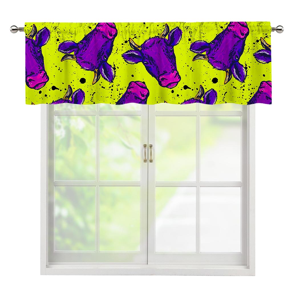Lime Green And Purple Cow Pattern Print Window Valance