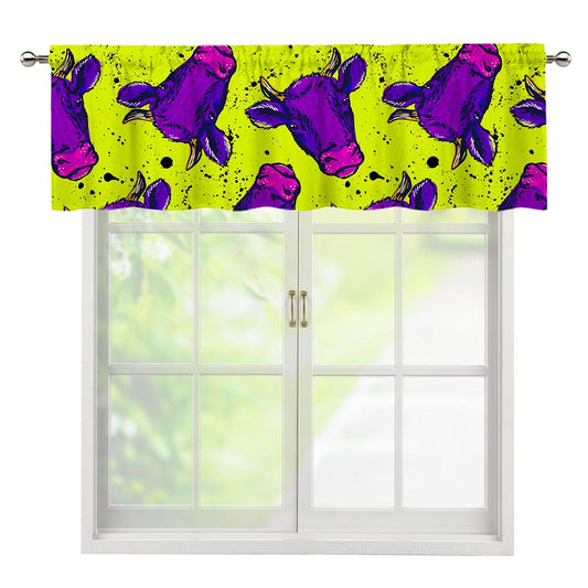 Lime Green And Purple Cow Pattern Print Window Valance