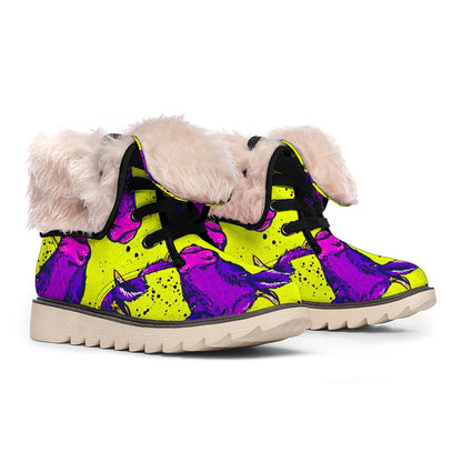Lime Green And Purple Cow Pattern Print Winter Boots